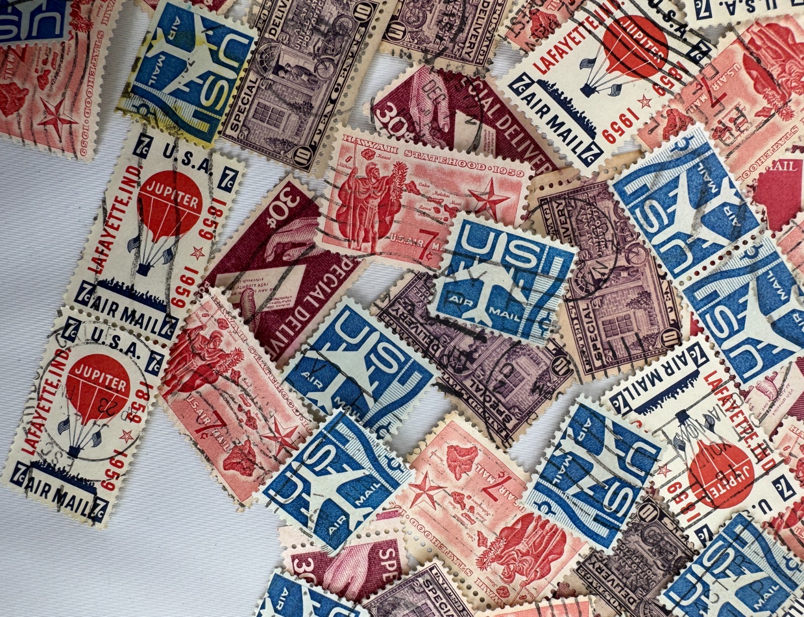 Canceled Vintage 1950s US Airmail Special Delivery and Commemorative Stamp Lot