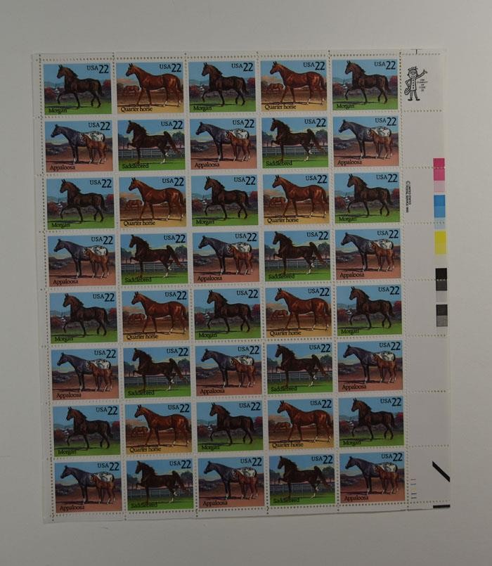 US SCOTT 2155 – 2158 SHEET OF 40 HORSES STAMPS 22 CENT FACE MNH