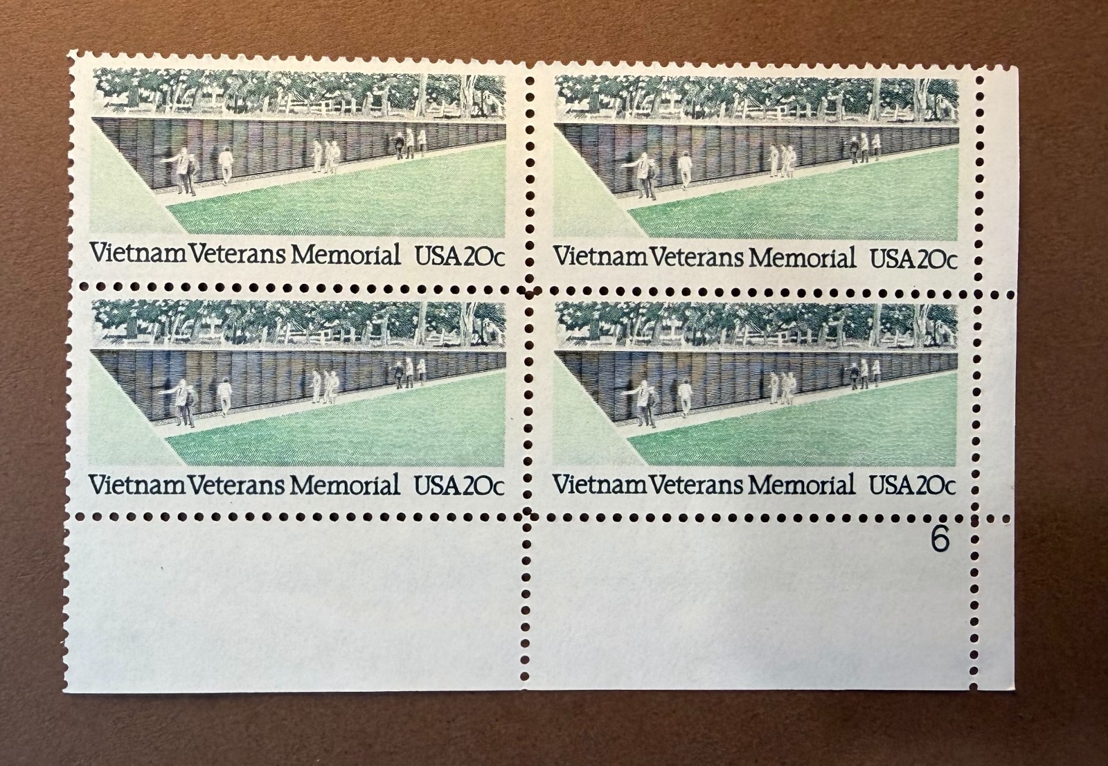 Scott# 2109 • 1984 Vietnam Veterans Memorial 20¢ • Plate Block • MNH