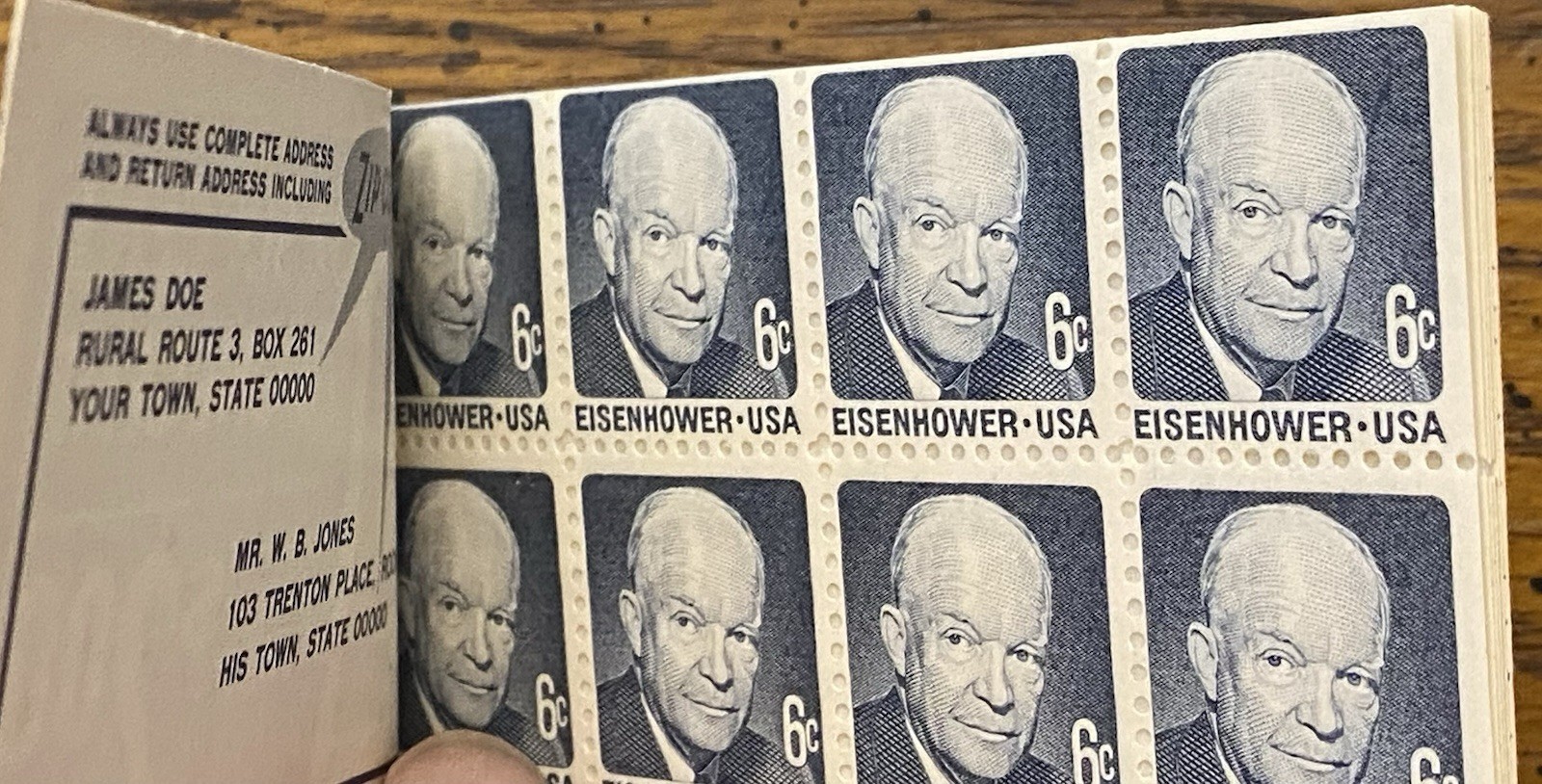 USPS Stamp Booklet w/Eisenhower & Jefferson 6 Cent & 1 Cent Excellent Condition