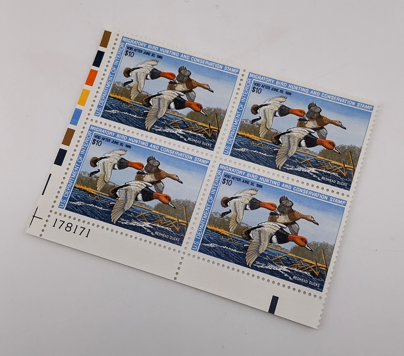 1987 US Federal Scott #RW54 Redhead Duck Block of 4 MNH