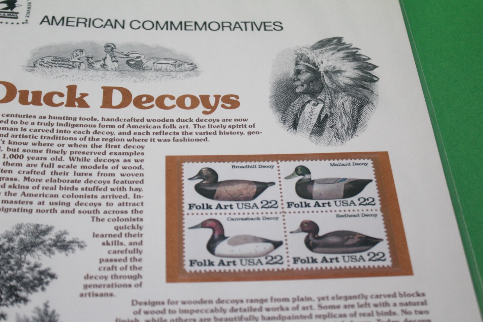 American Commemoratives Duck Decoys USPS Stamps Panel 239 March 22, 1985