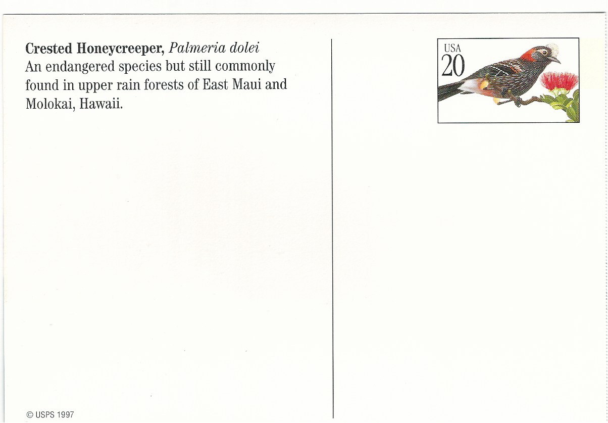 1997…20 Cent…Crested Honeycreeper…2 Postcards