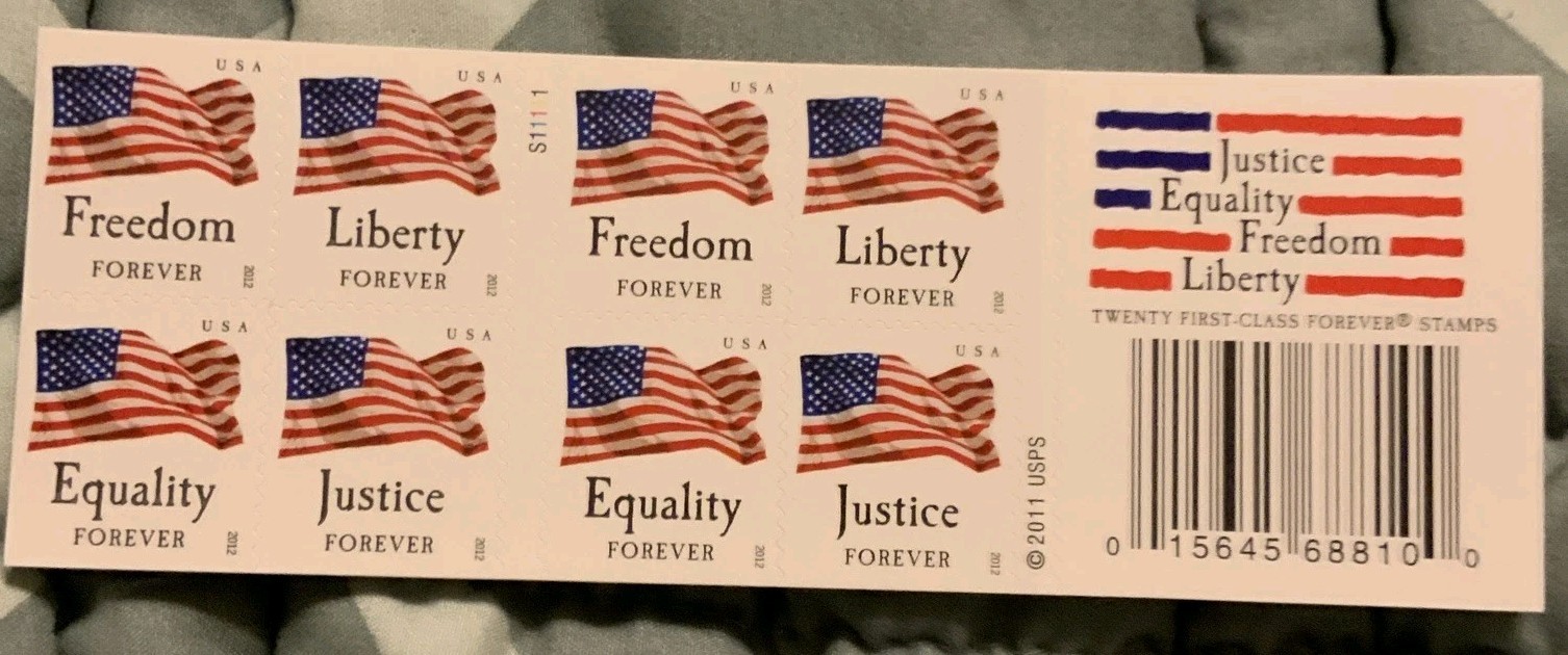 2011 USPS Forever Flags Freedom Liberty Equality Justice Sheet Of 20