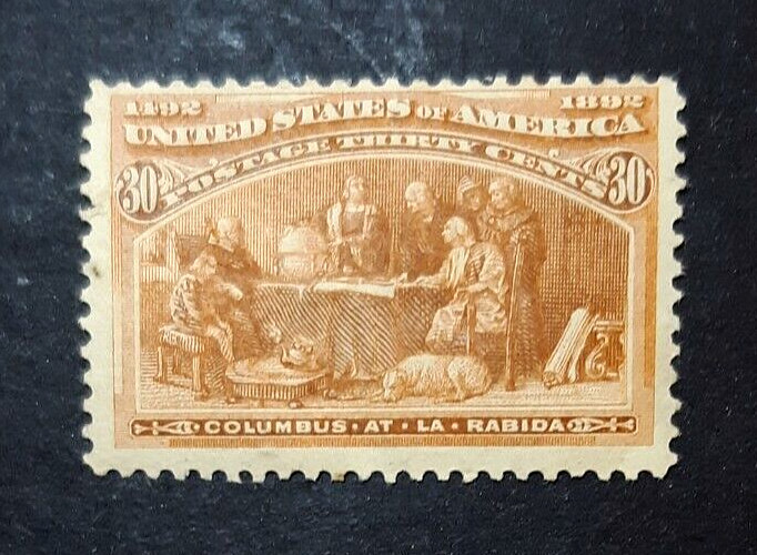 US #239 COLUMBIAN 30 Cent Stamp MNH – CV $725 – Fine Centering, Thin Gum Spot