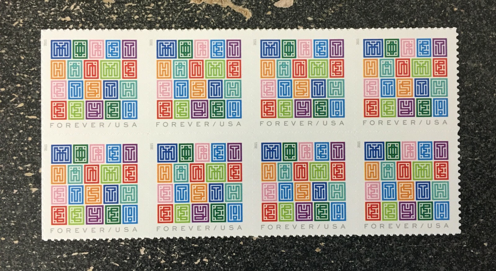 2021USA #5614 Forever Mystery Message – Block of 8 From Sheet mint postage
