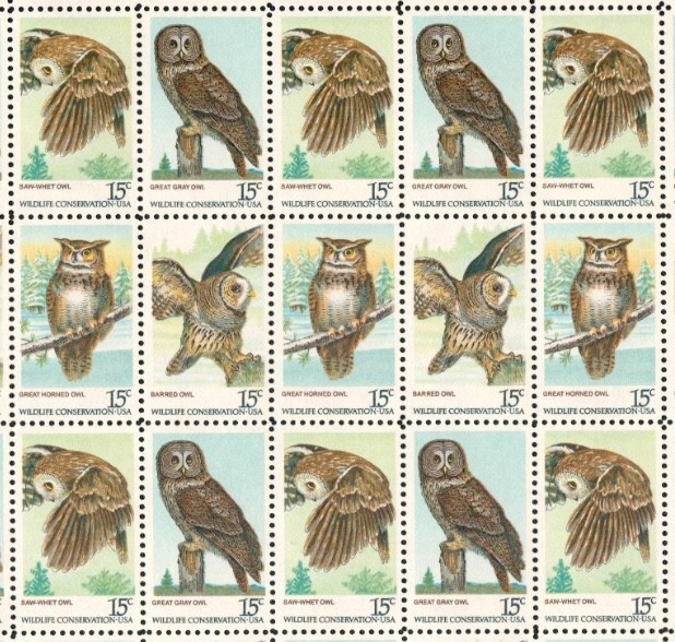 United States 15¢ American Owls Postage Stamp #1760-63 Pack of 100