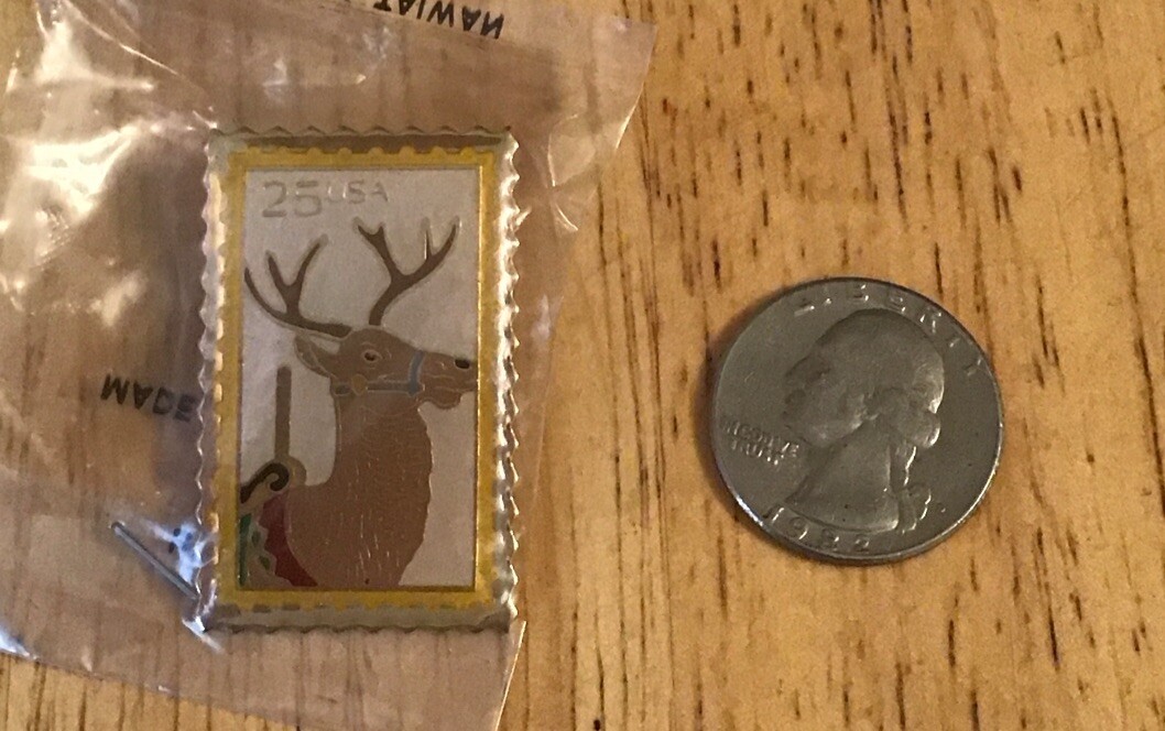 The march Co U.S. Postal Stamp Reindeer Pin 1988 Vintage