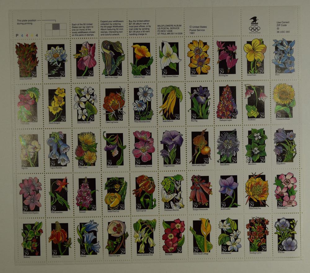 US SCOTT 2647-2696 SHEET OF 50 WILDFLOWERS STAMPS 29 CENT FACE MNH