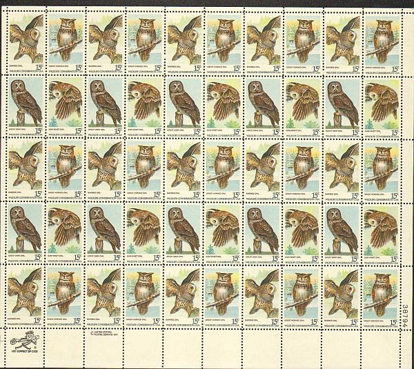 United States 15¢ Owls #1760-63 MNH Full Sheet FACE VALUE