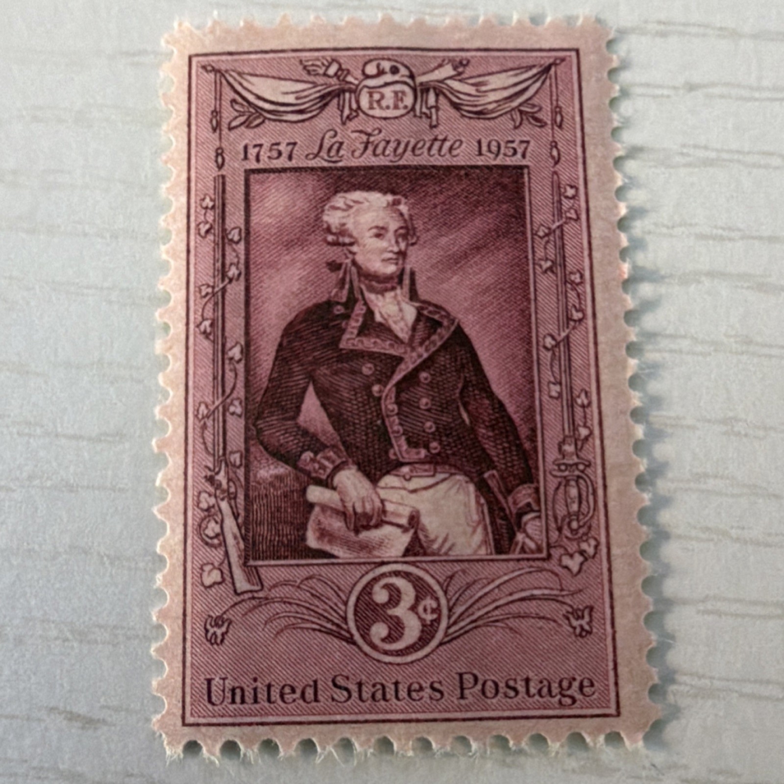 La Fayette 1757-1957 3 Cent Purple United States Stamp Historical Figures