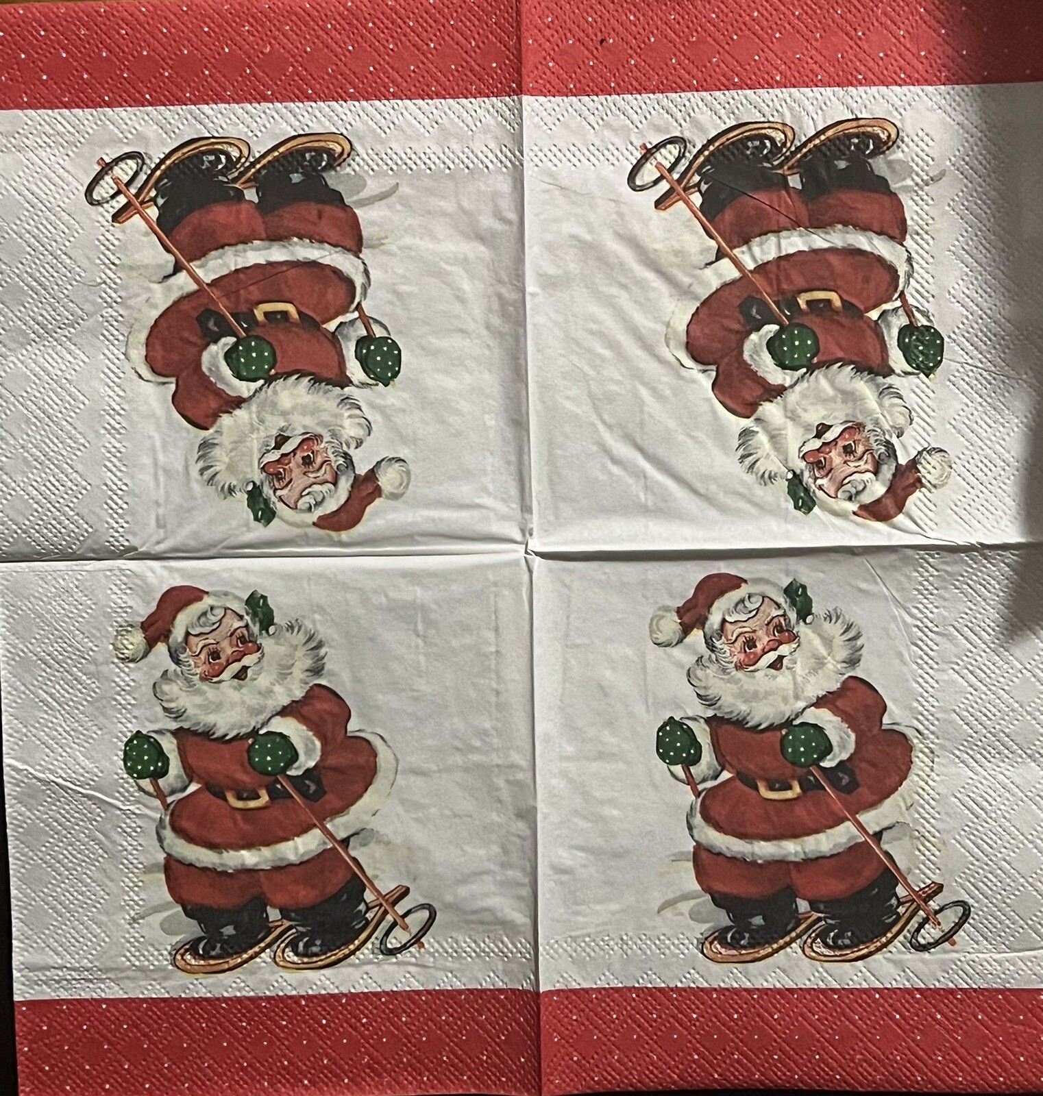 3 Individual Paper Decoupage Beverage Napkins Ski VTG Santa Claus Christmas 5×5