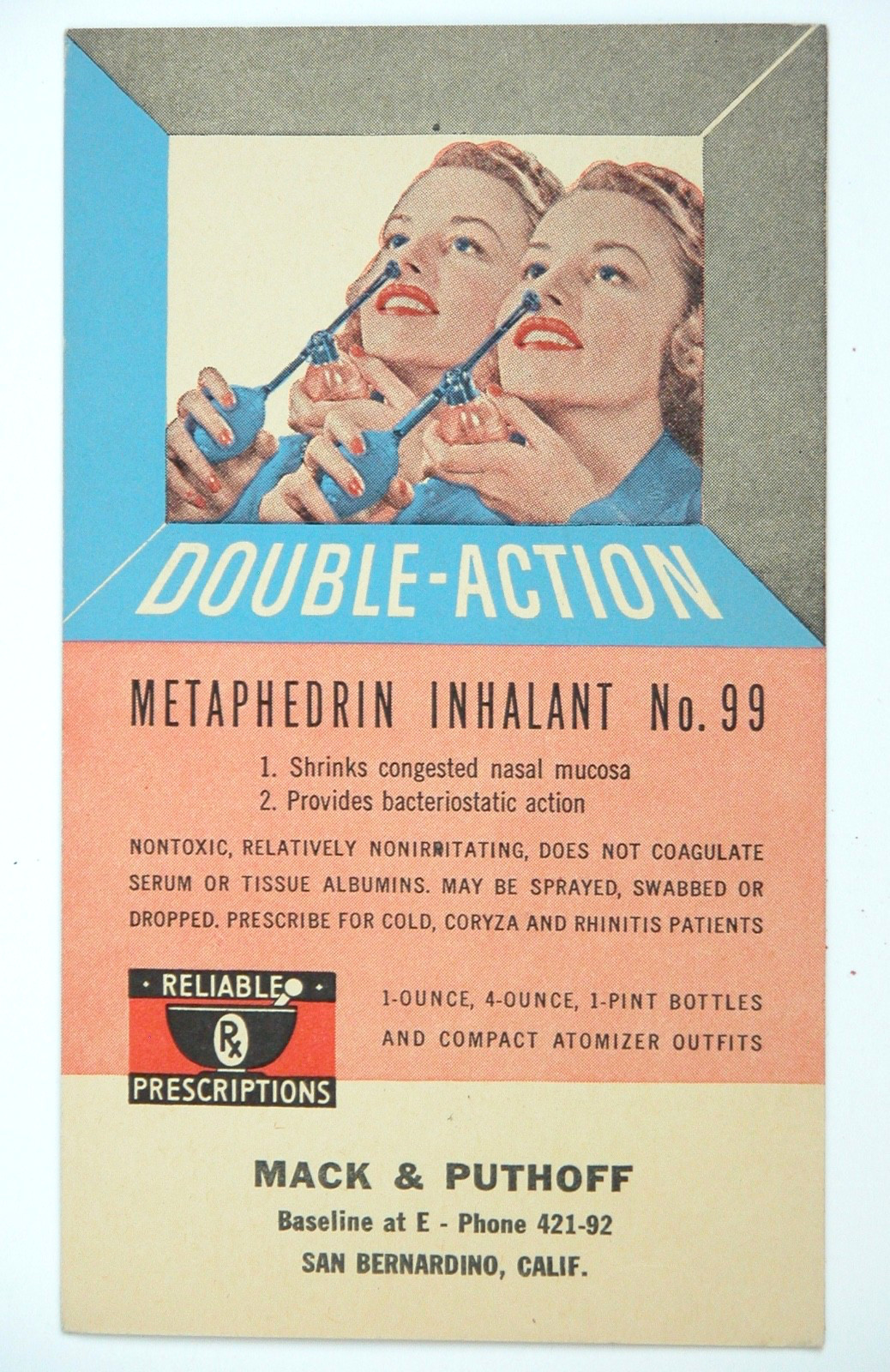 Vtg Advertising Postcard METAPHEDRIN INHALANT Prescription Chemist Pharmacy 40s