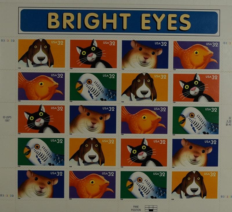 US SCOTT 3230 – 3234 SHEET OF 20 BRIGHT EYES 32 CENTS FACE MNH