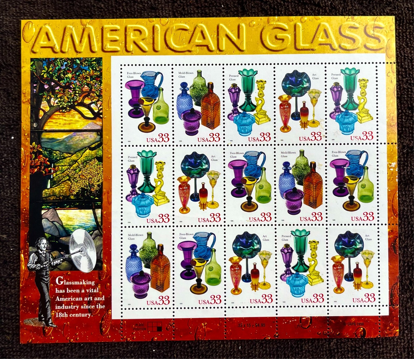 AMERICAN GLASS Vintage USPS STAMP PAGE United States Postal Service