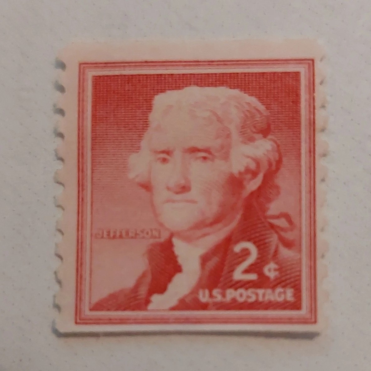 US 2 Cent Jefferson Red Postage Stamp Single Mint Hinged Historical Figure