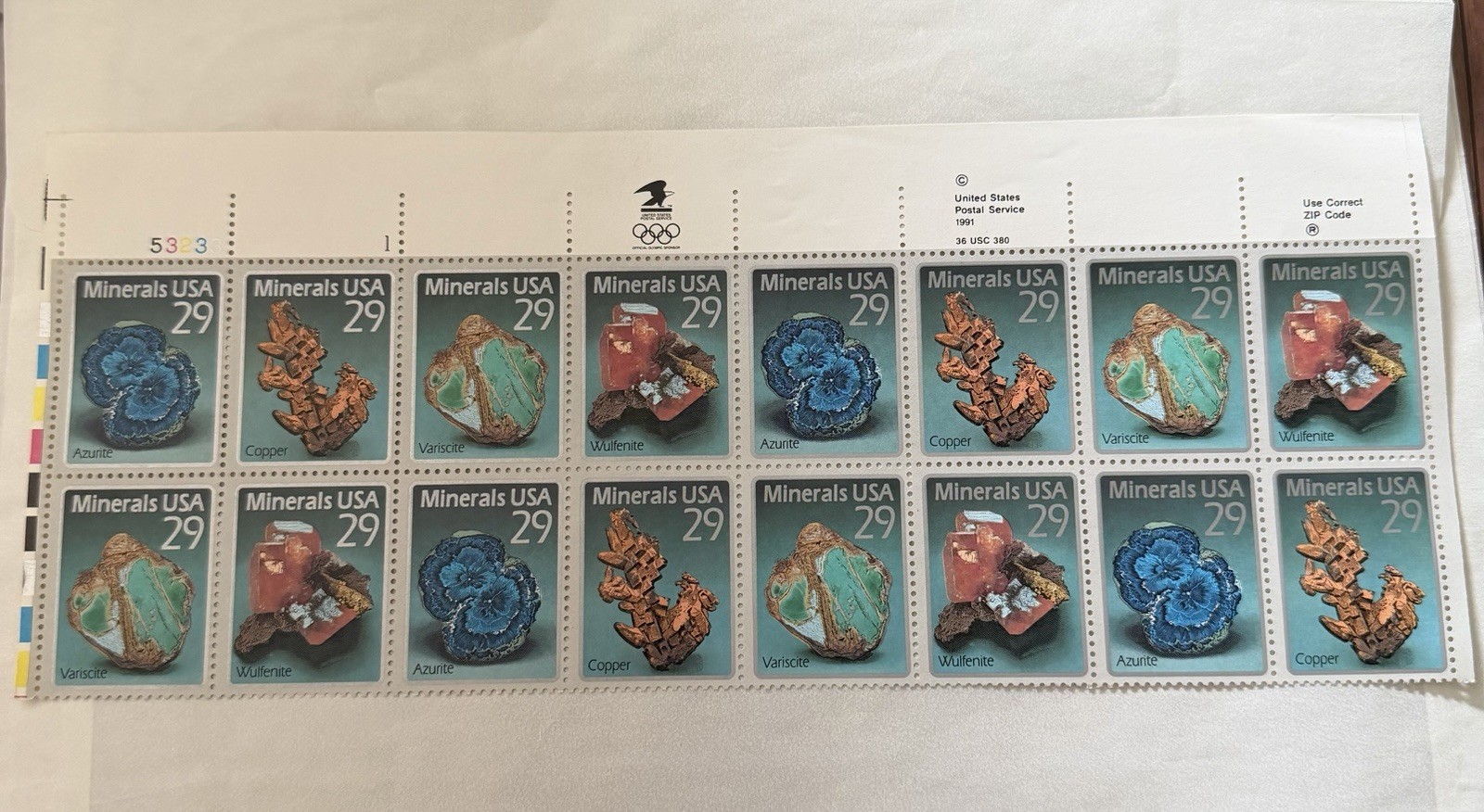 USPS A Lot of 20 Minerals USA $.29 Stamps 1991 Mint Never Hinged