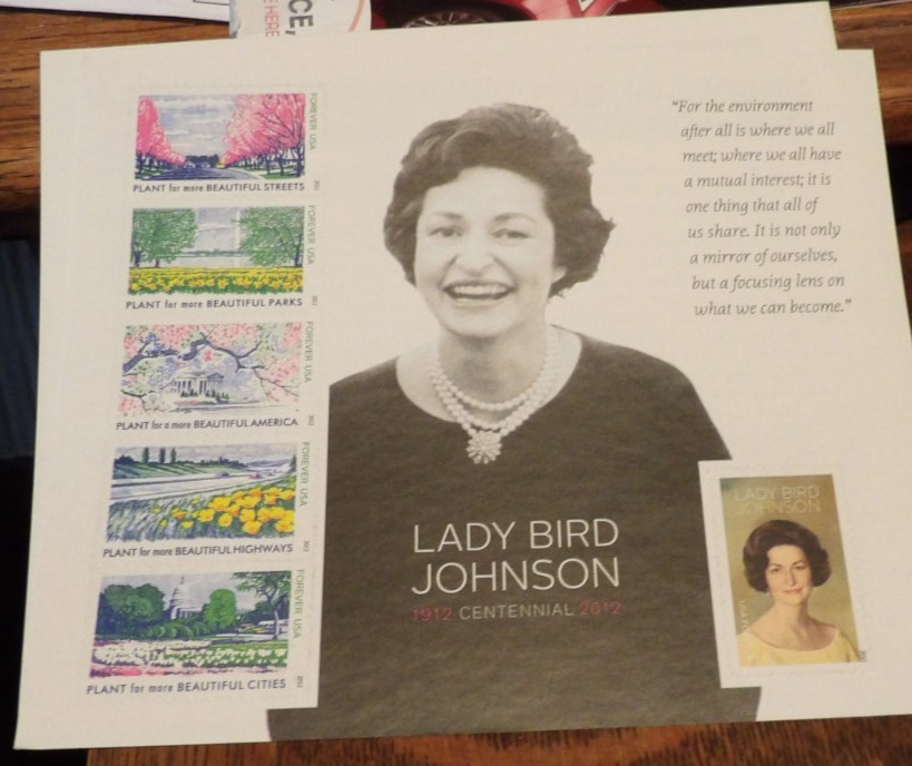 US 2012 Forever Lady Bird Johnson Sheet of 6 MNH Fresh centeninial