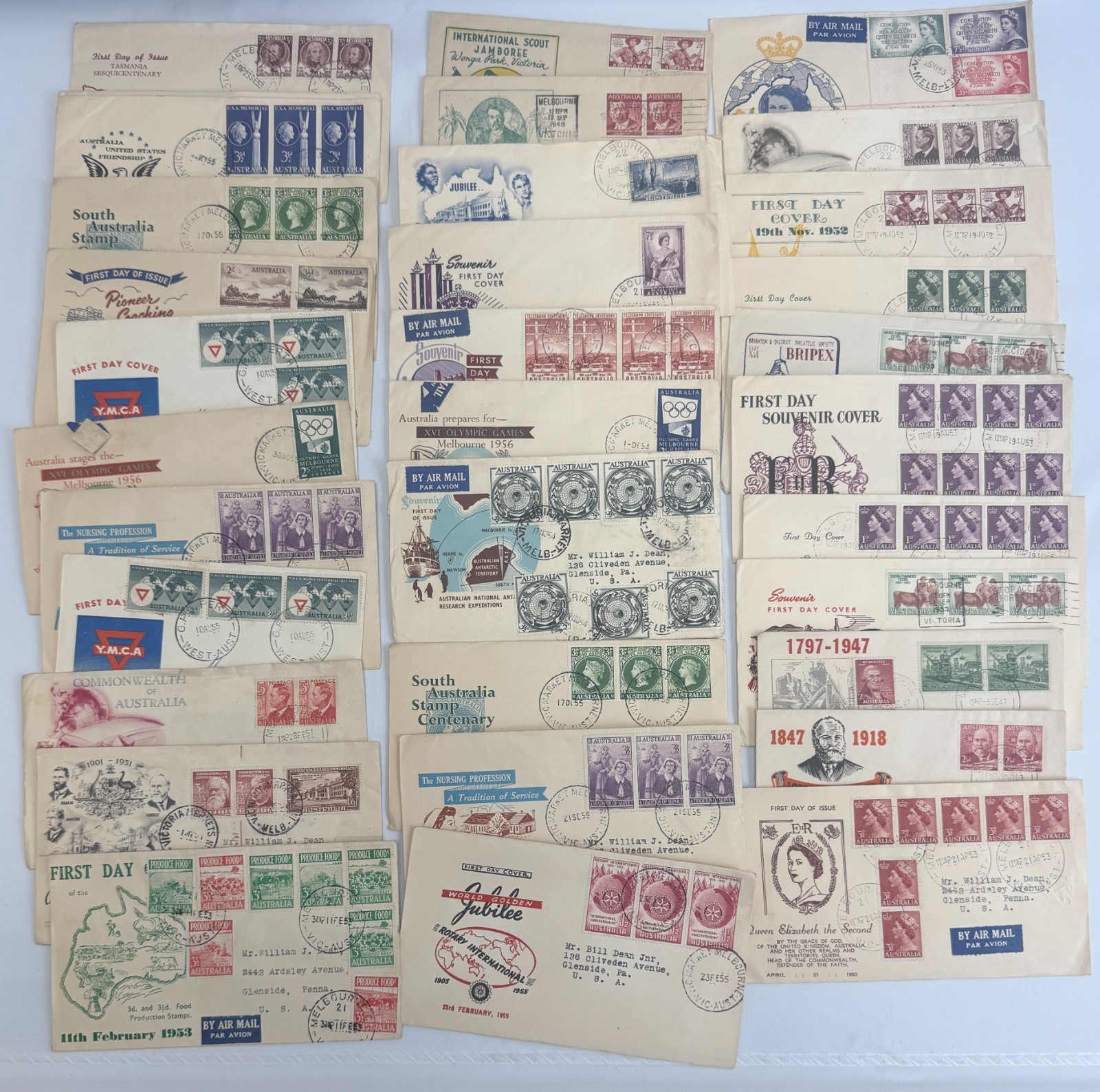 53 Australia First Day Covers FDC Collection 1947-1956 Olympics Royalty Scouts