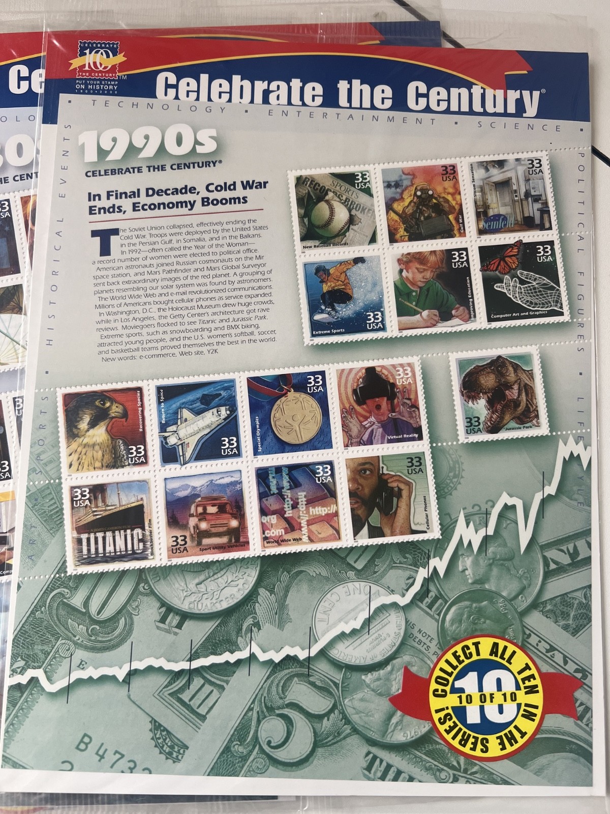 CELEBRATE THE CENTURY 1900-1990. Complete 10 Sheet Set US Stamps USA # 3182-3191