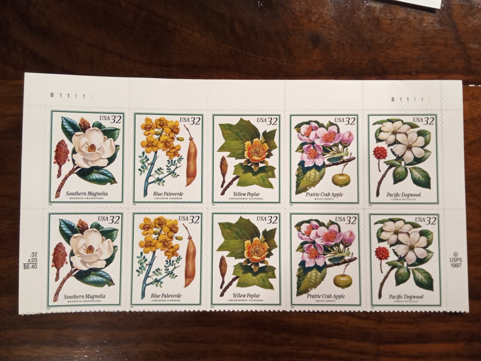 US SCOTT 3193 – 3197 HALF SHEET OF 10 FLOWERING TREES 32 CENTS FACE MNH