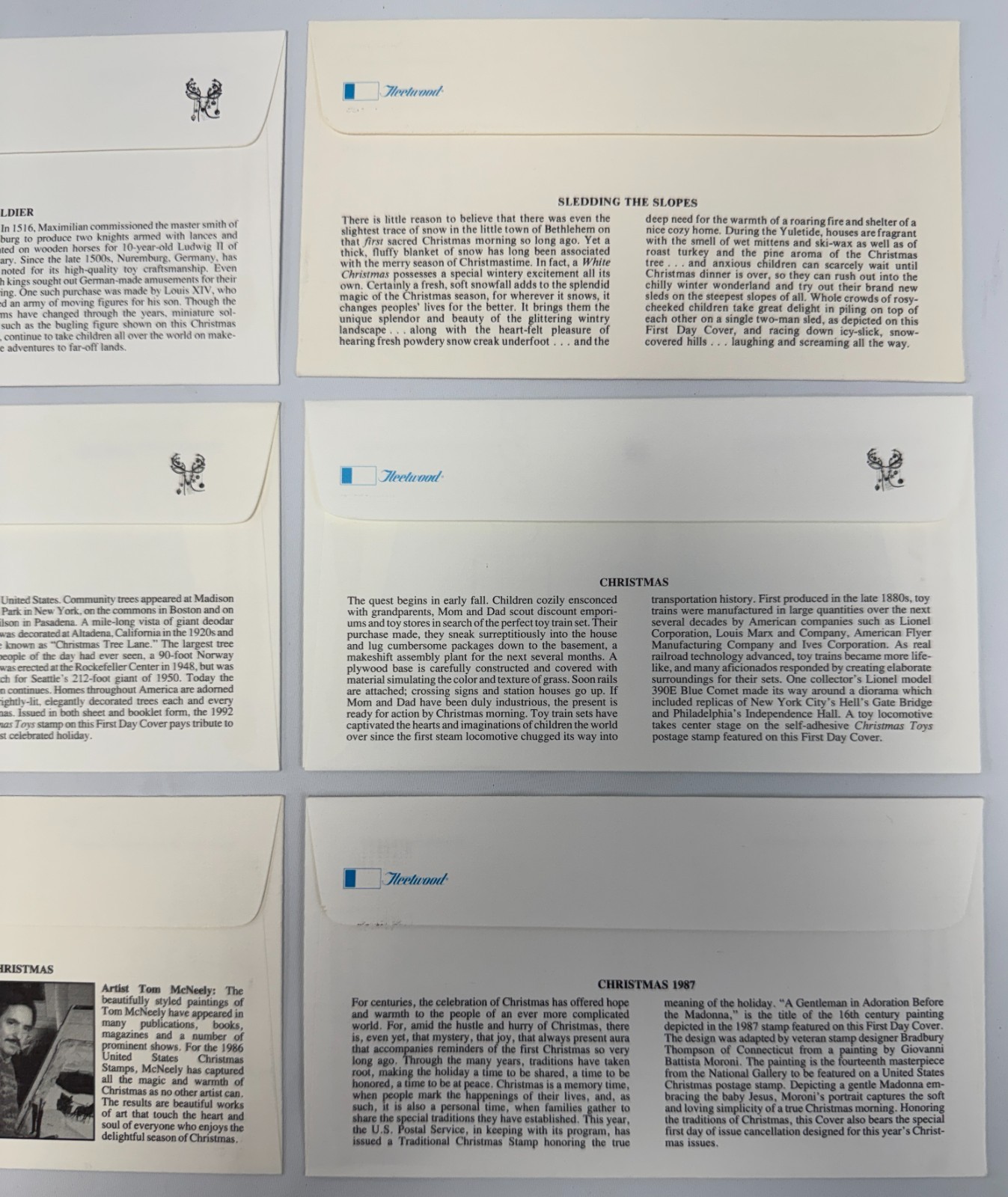 9 Fleetwood Christmas and Holiday First Day Covers 1982 to 1993 Traditional