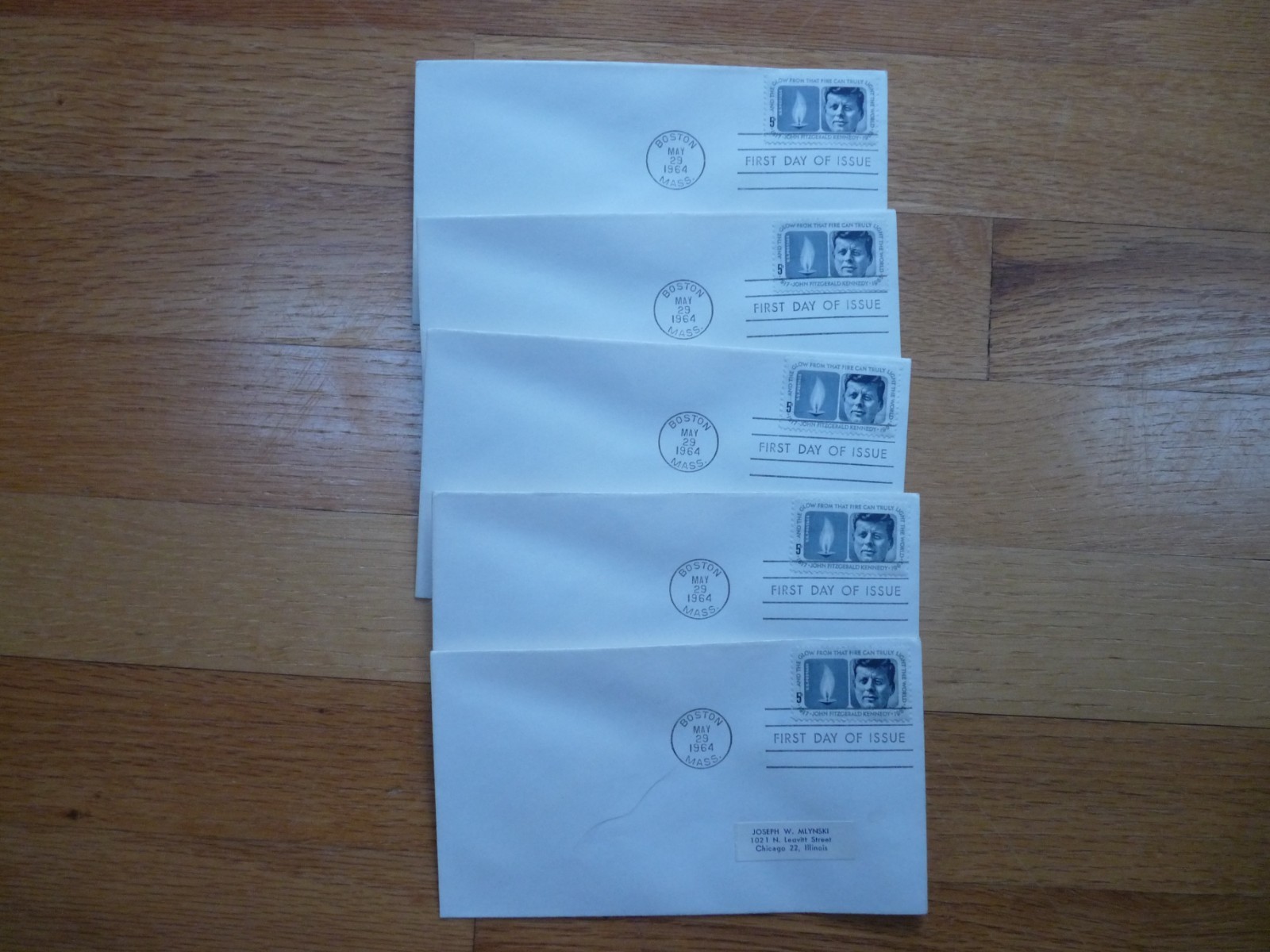 1964 5c Kennedy Memorial First Day of Issue-Lot of 5 envelopes