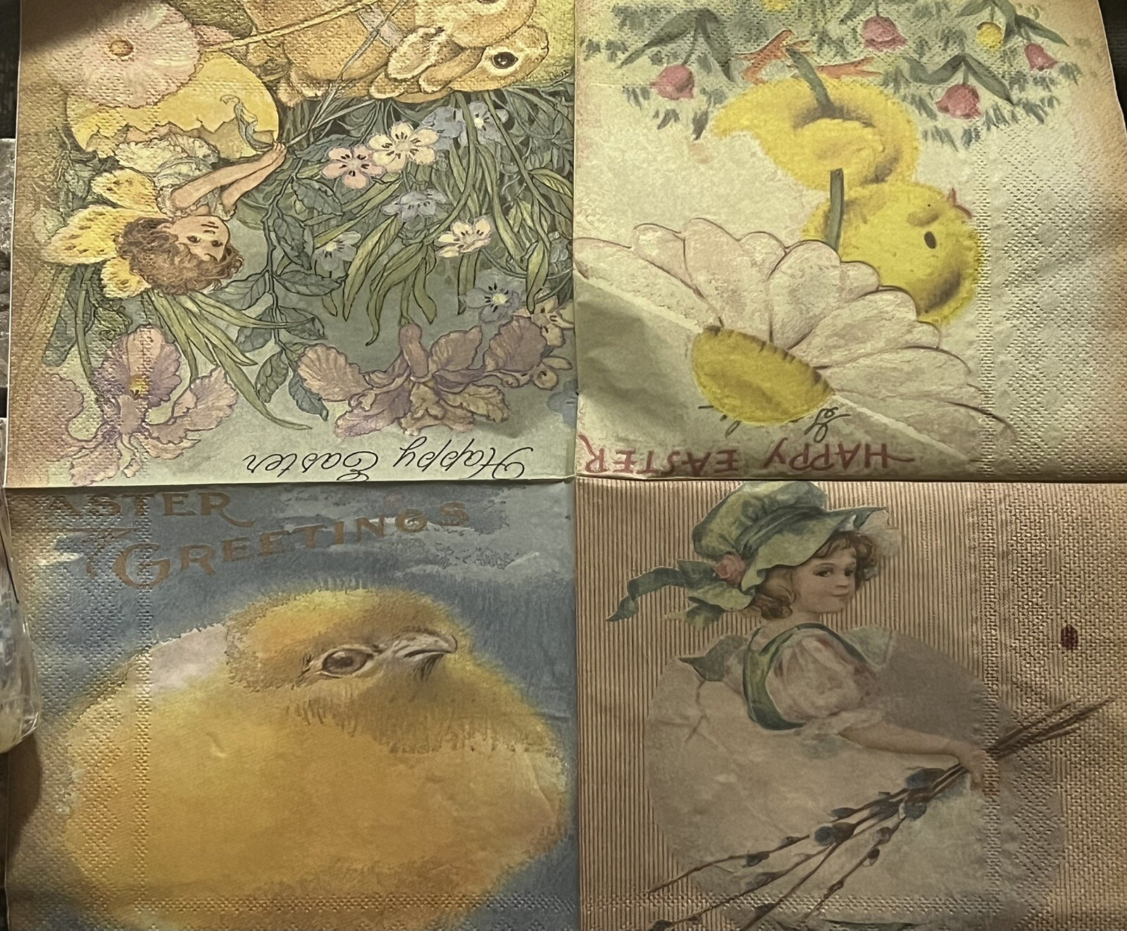 TWO Paper LUNCHEON Decoupage Art Craft Napkin VTG EASTER/BUNNY-RABBIT/chick/duck