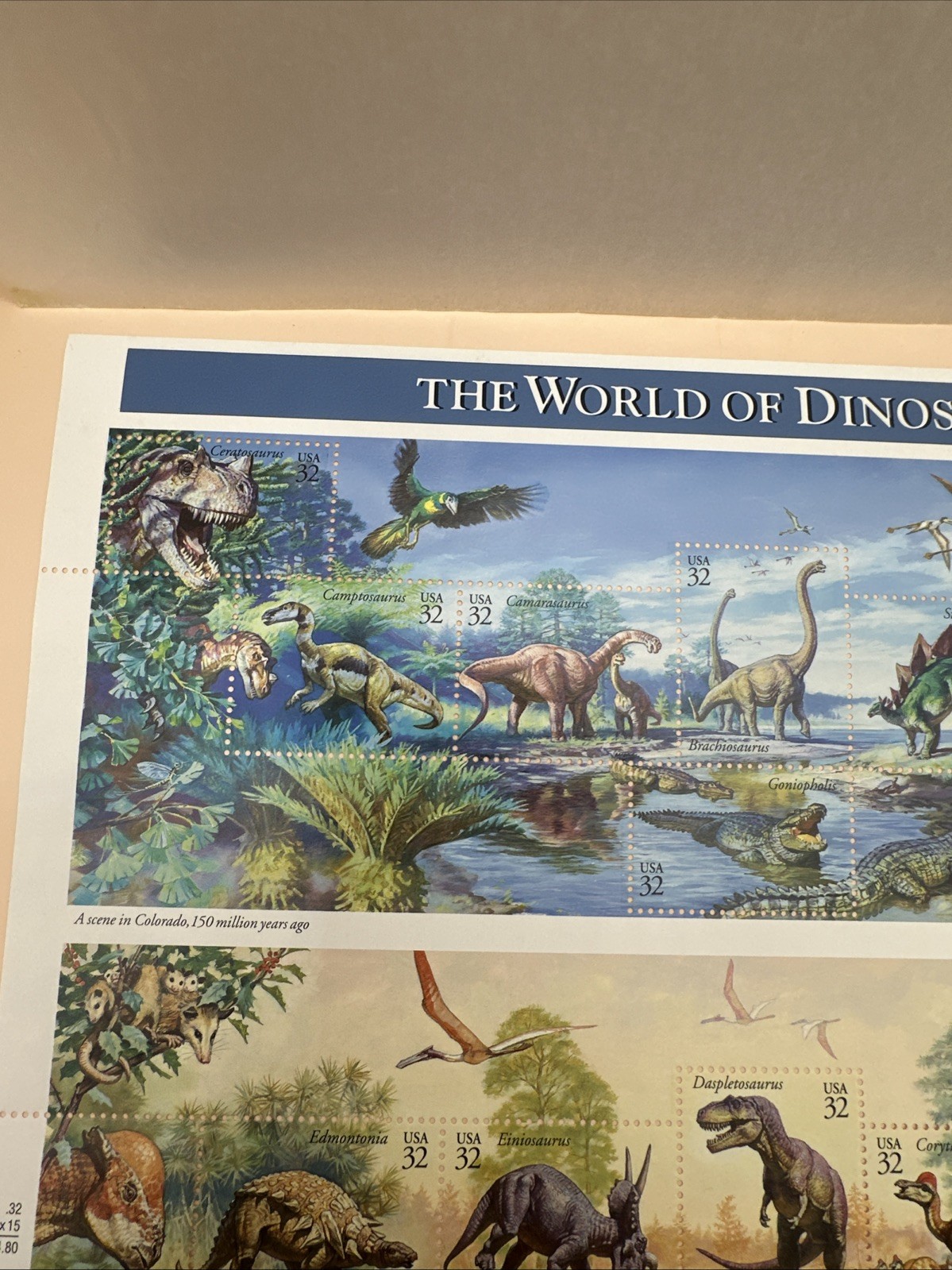 Full Sheet of 15 THE WORLD OF DINOSAURS 32¢ US Postage Stamps USA Mint Unhinged