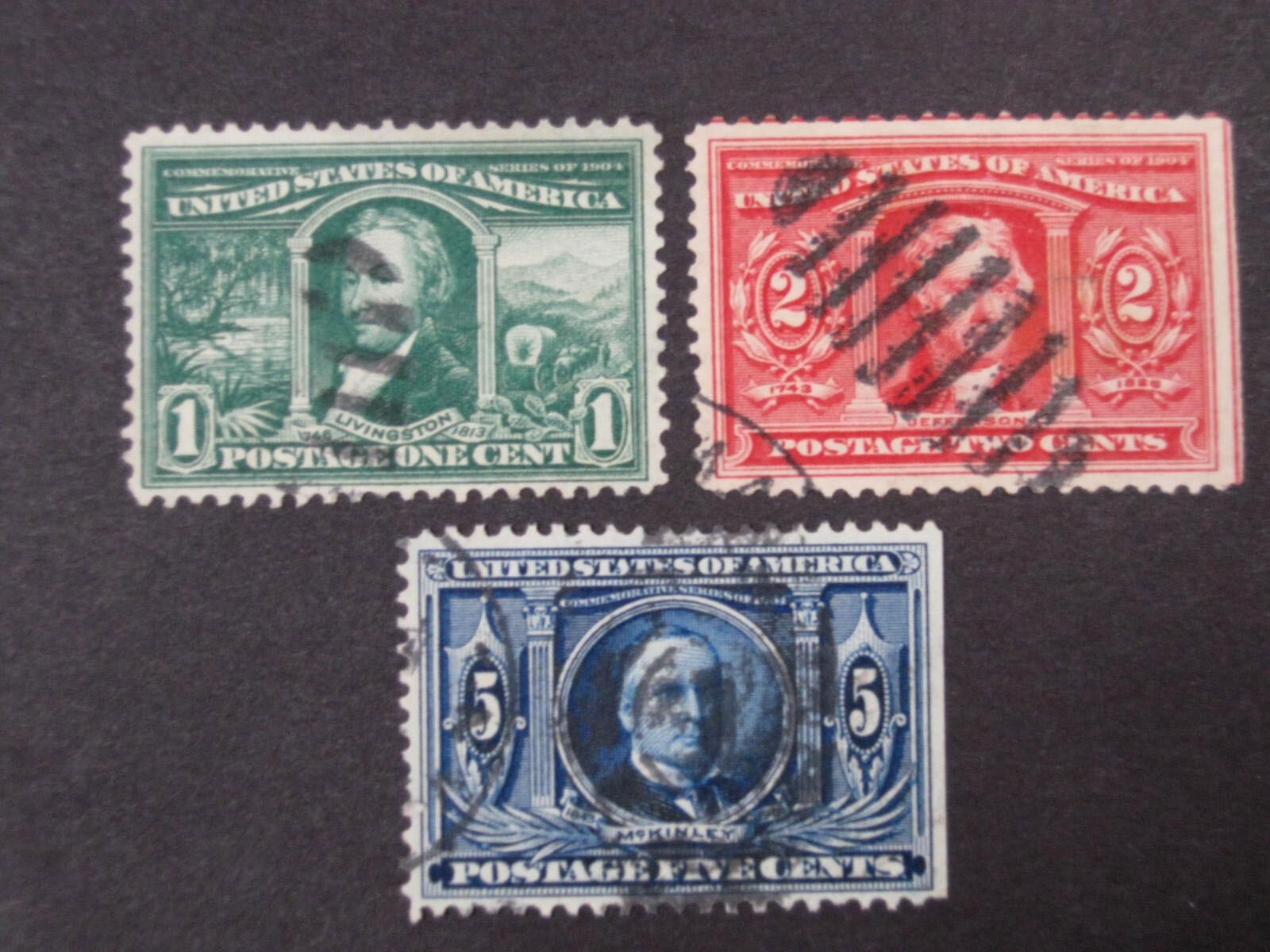 US 1904 LOUISIANA PURCHASE 1, 2, 5 CENT SCOTT 323 324 326 USED