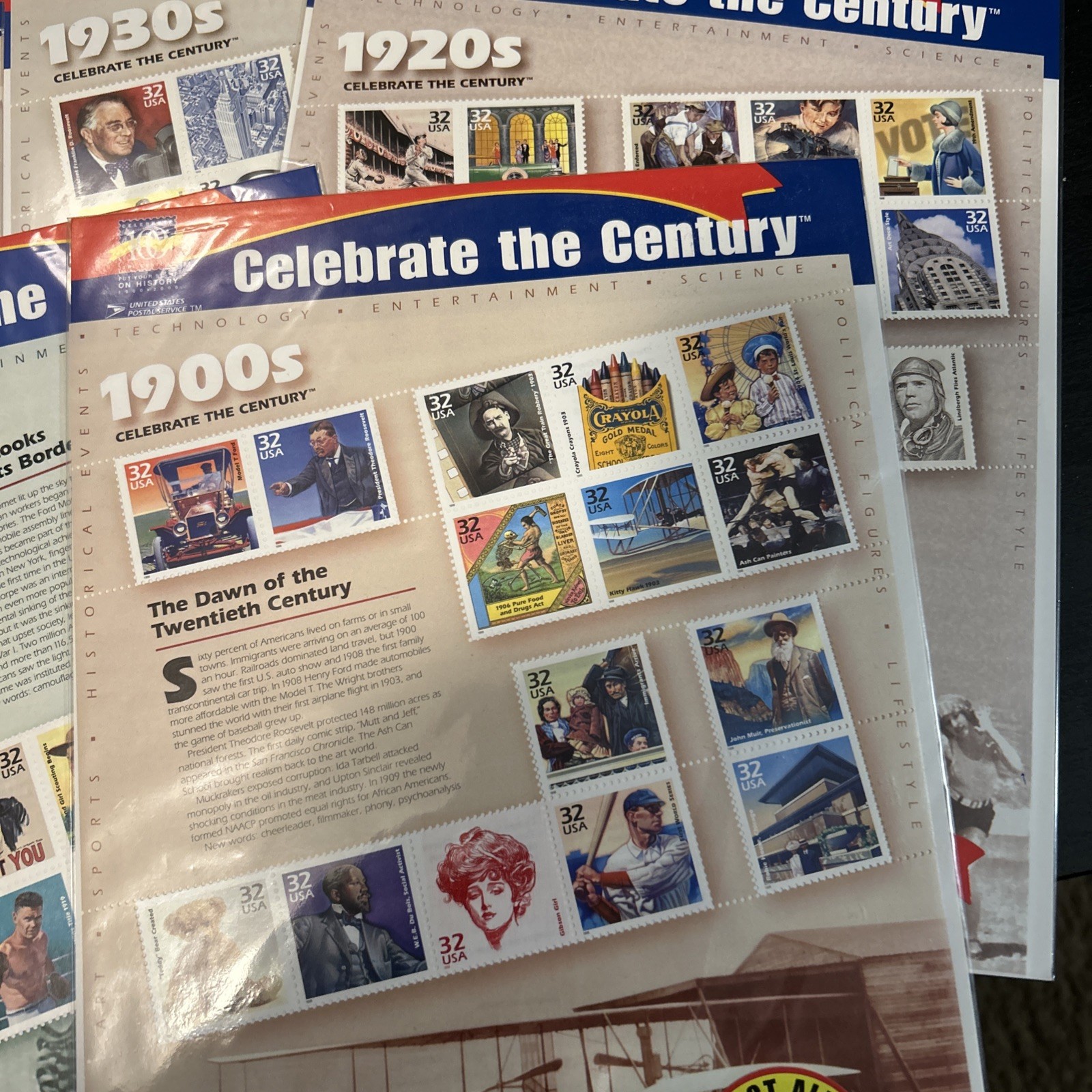 CELEBRATE THE CENTURY 1900-1990. Complete 10 Sheet Set US Stamps USA # 3182-3191