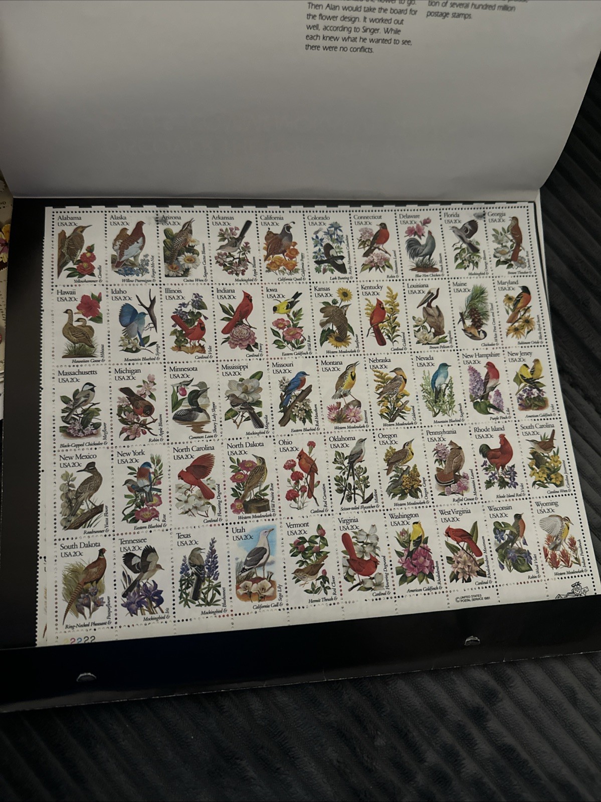 US SCOTT 1953-2002 PANE OF 50 STATE BIRDS AND FLOWERS 20 CENT FACE MNH