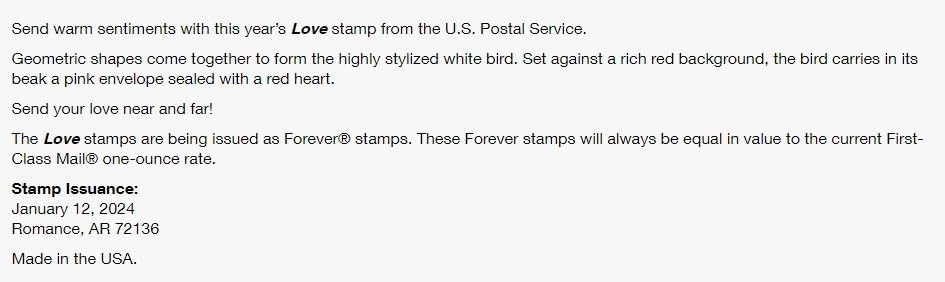 2024 Love Forever Postage Stamps – Two Sheets, First-Class Mail 40 Total