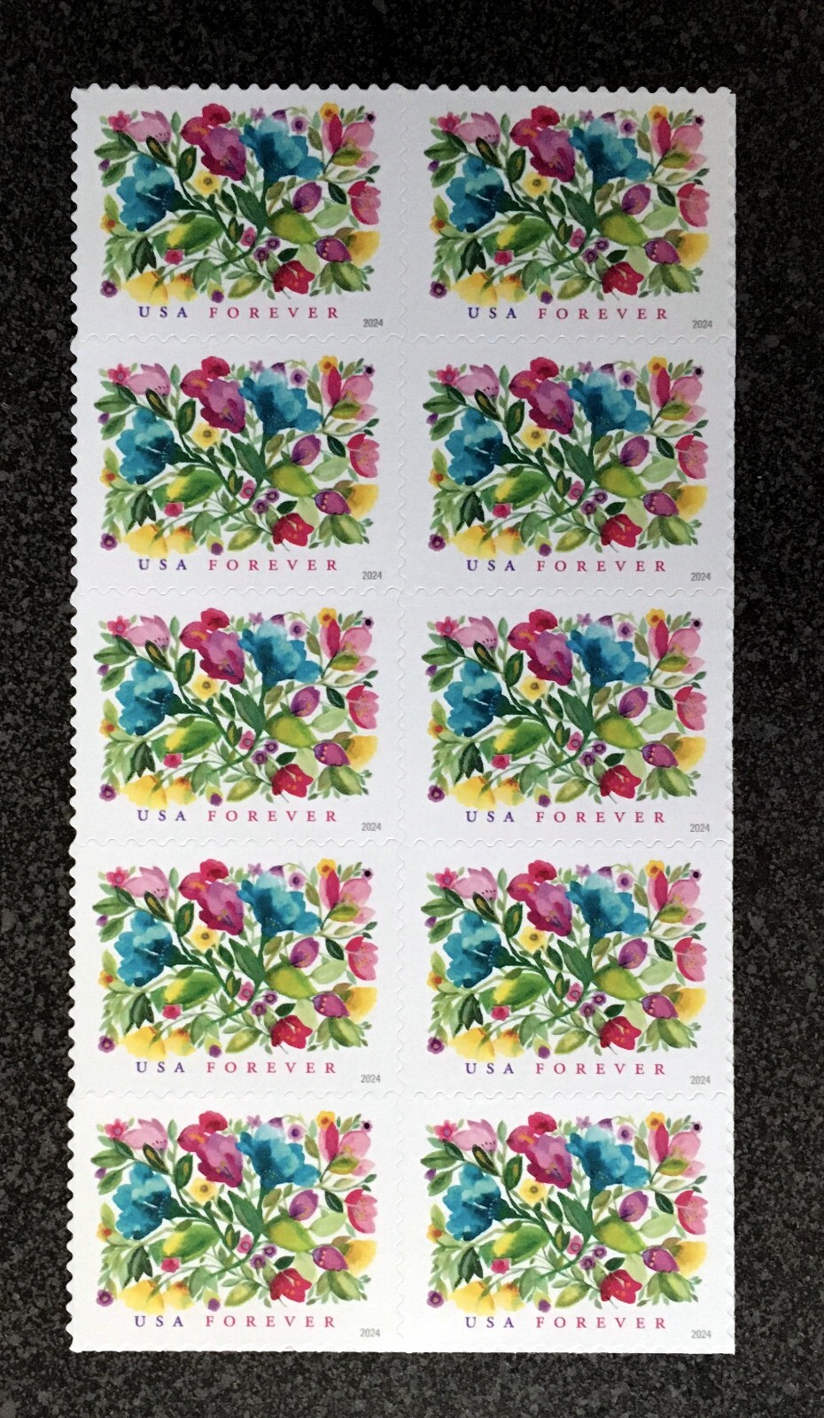 2024USA #5849 Forever Celebration Blooms – Block of 10 mint postage bouquet