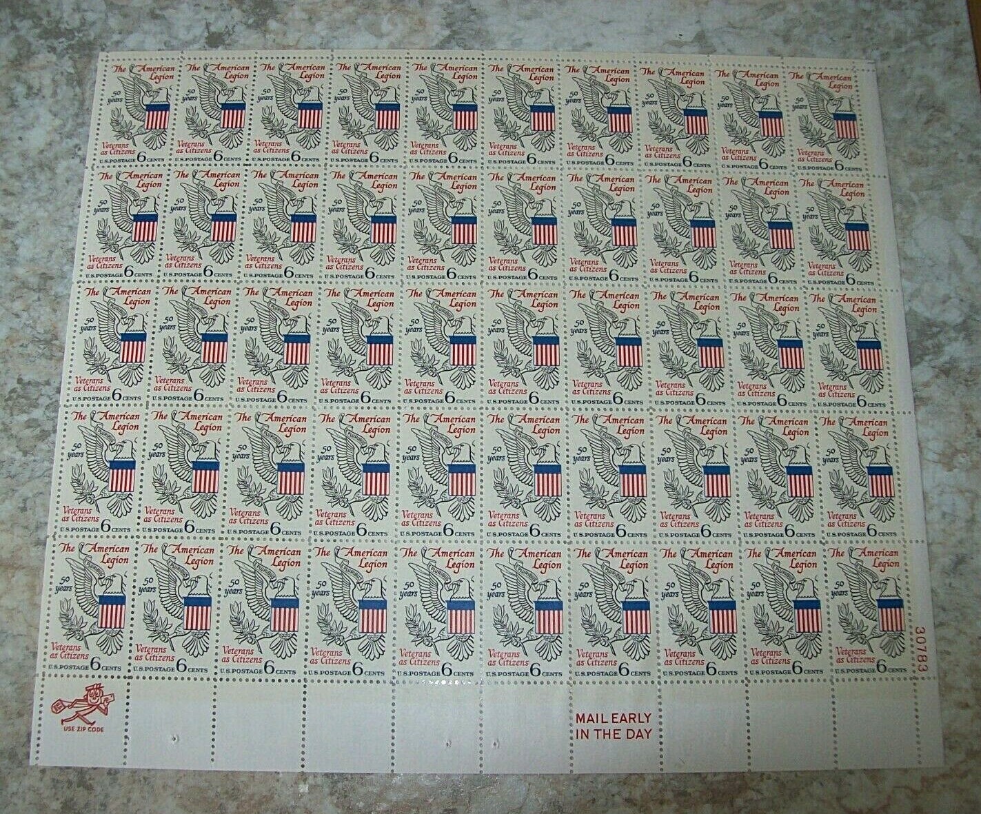 Estate Find Postage Stamps Full Sheets, Lot of 10, Denominations 6 Cents,