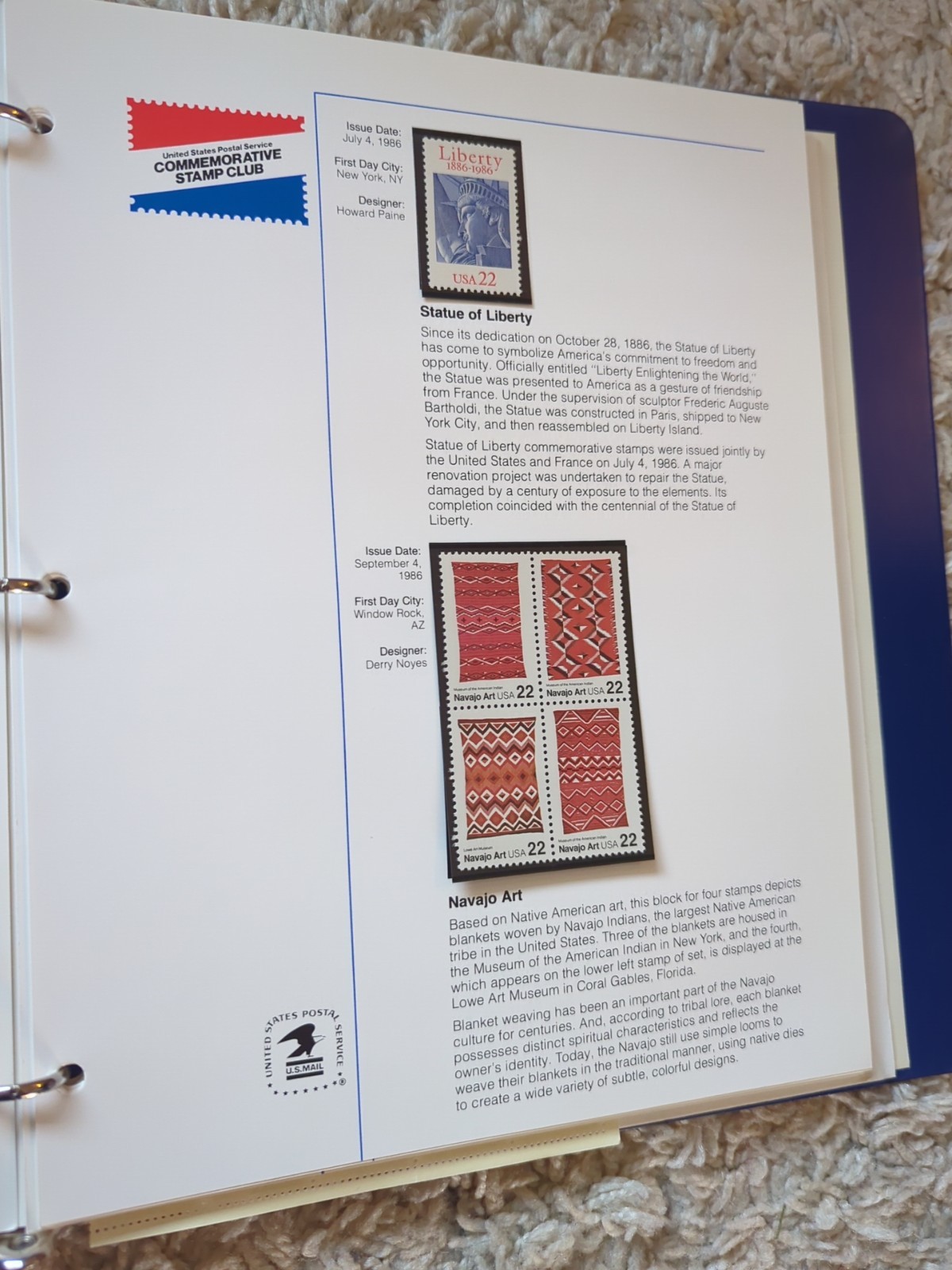1986-1987 USPS Stamp Album – Arkansas Statehood – Christmas Contemporary Oct 23