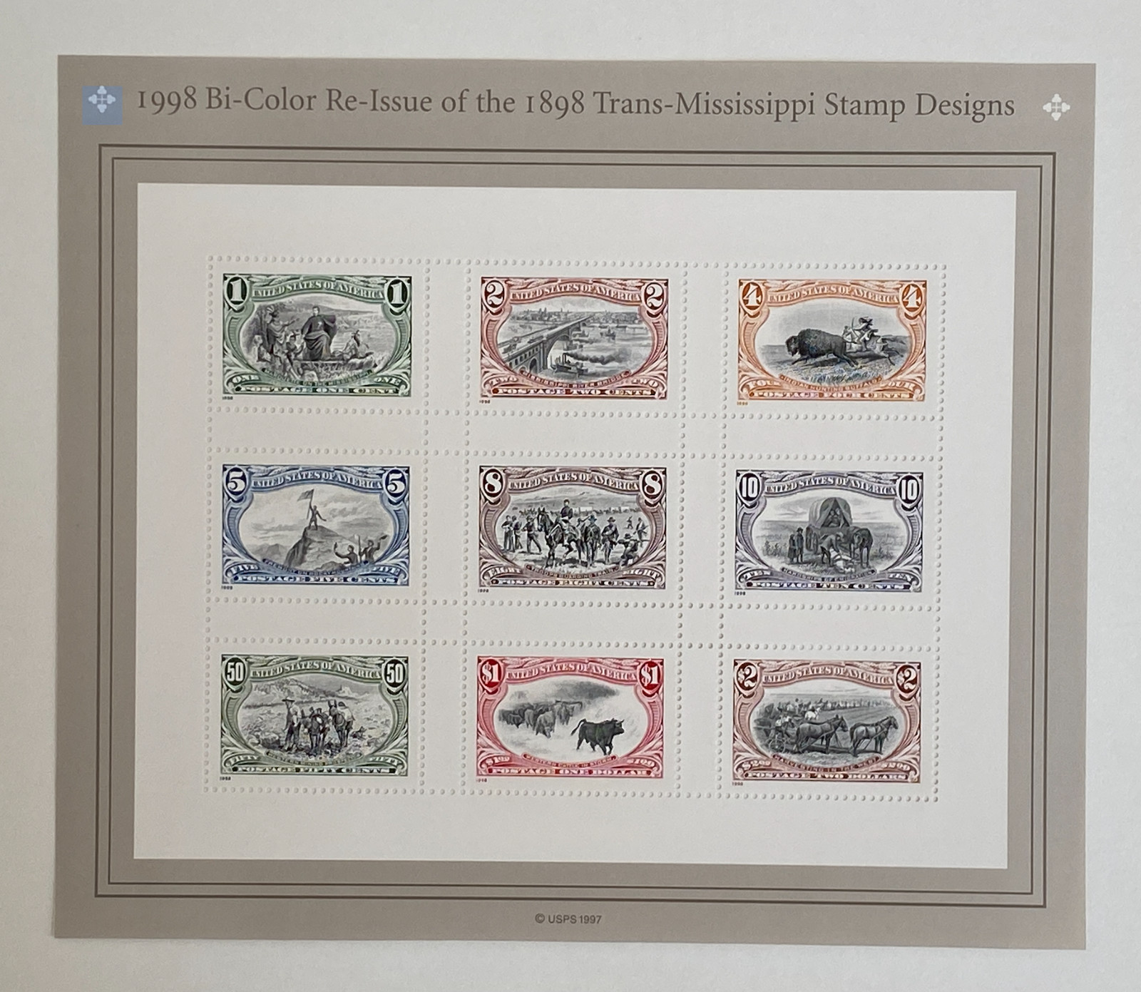 Scott #3209 “Trans-Mississippi” 1998 Pane of 9 – Free Shipping