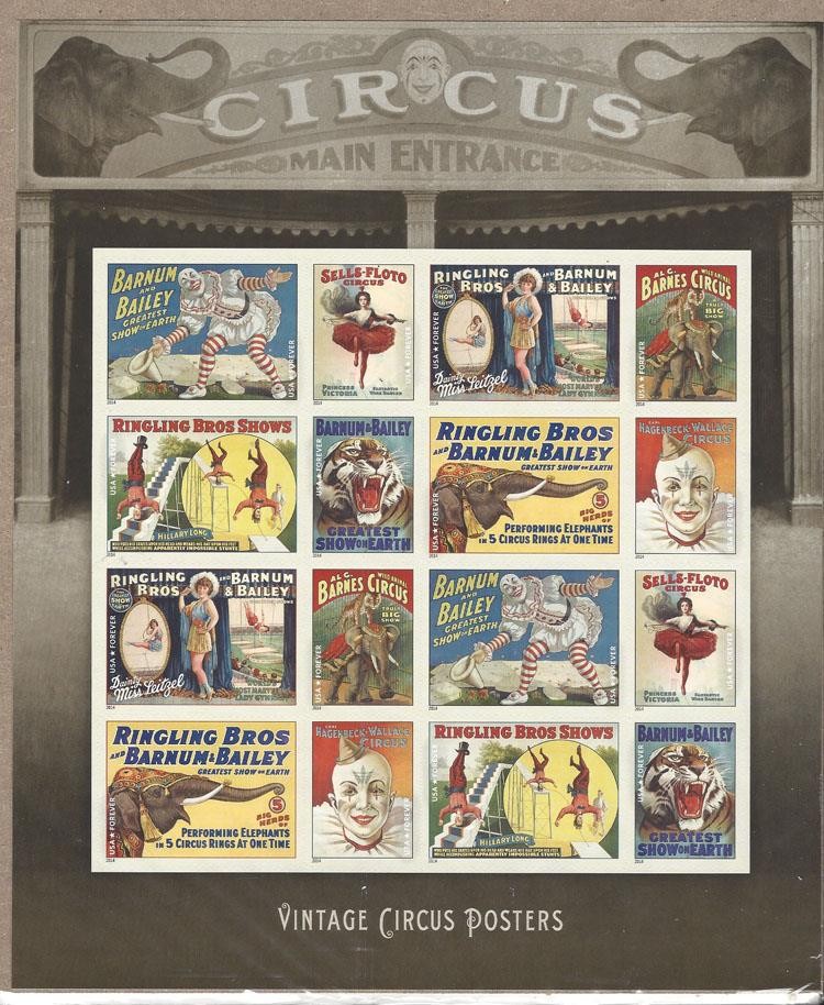 US SCOTT 4898 – 4905a RINGLING BROS PANE OF 16 STAMPS FOREVER MNH