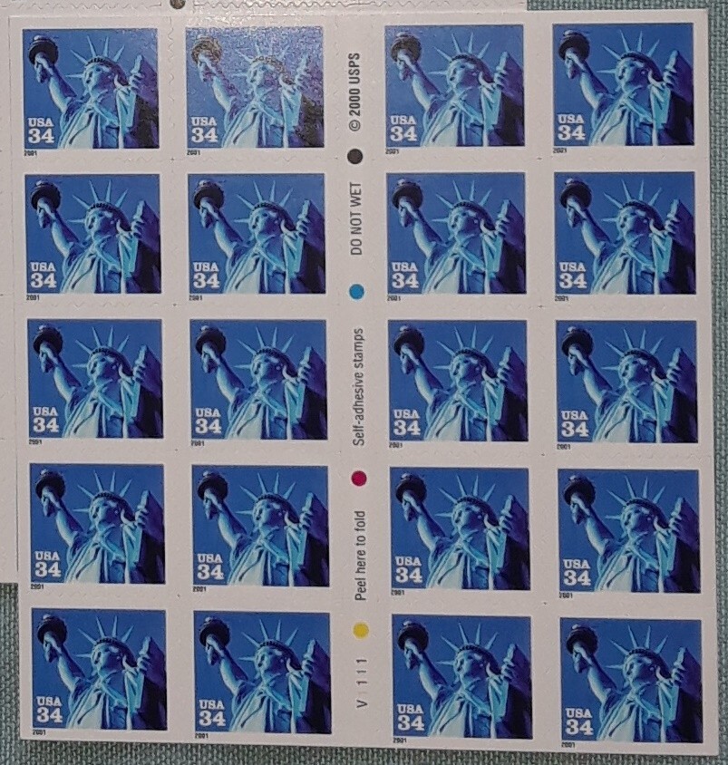 TWO Sheets x 20 = 40 Of STATUE OF LIBERTY 34¢ US Postage Stamps. USA Scott 3485b