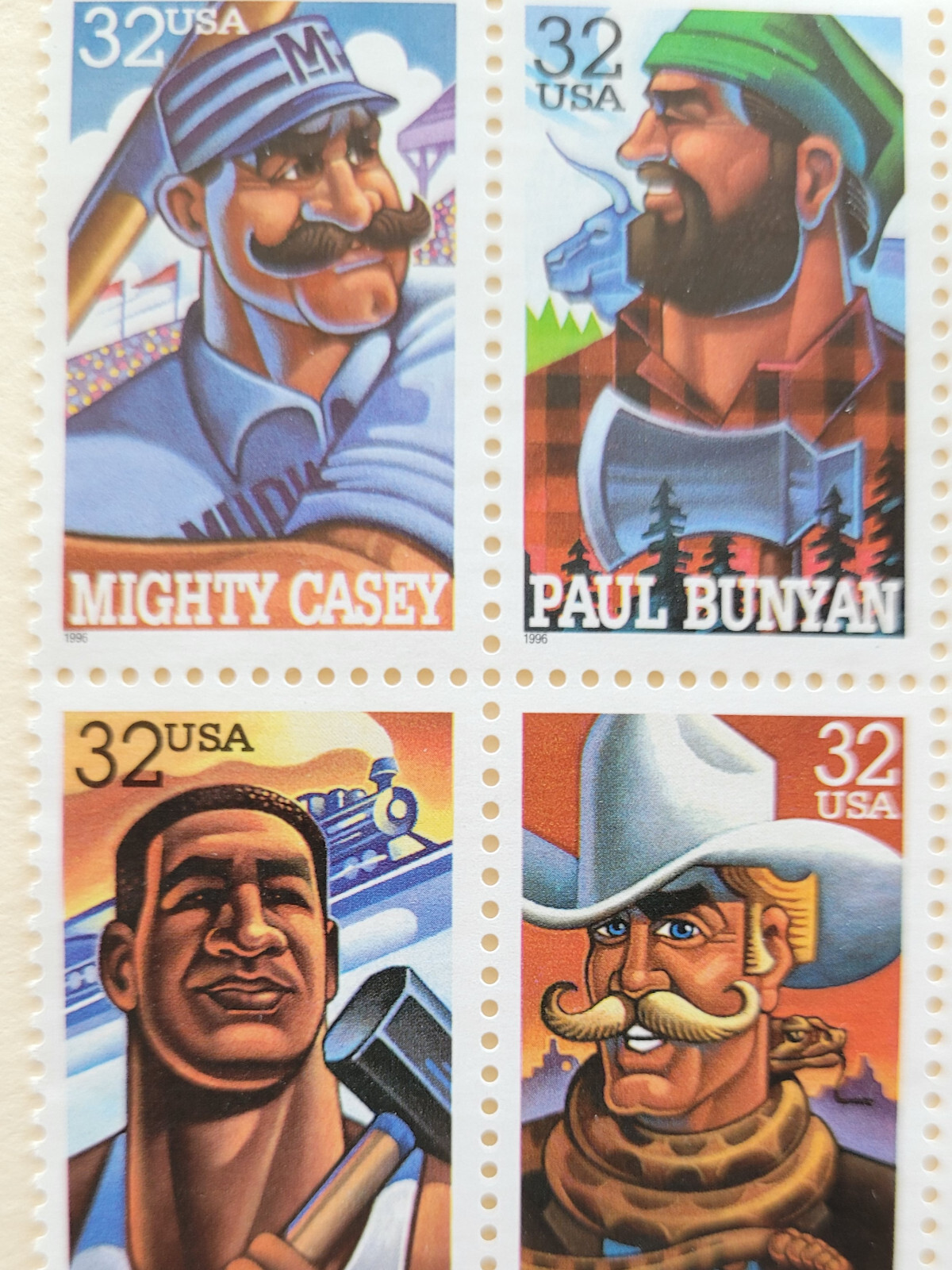 US 1996 Folk Heroes Casey Paul Bunyan Pecos Bill John Henry 32c Sc#3083-3086 MNH