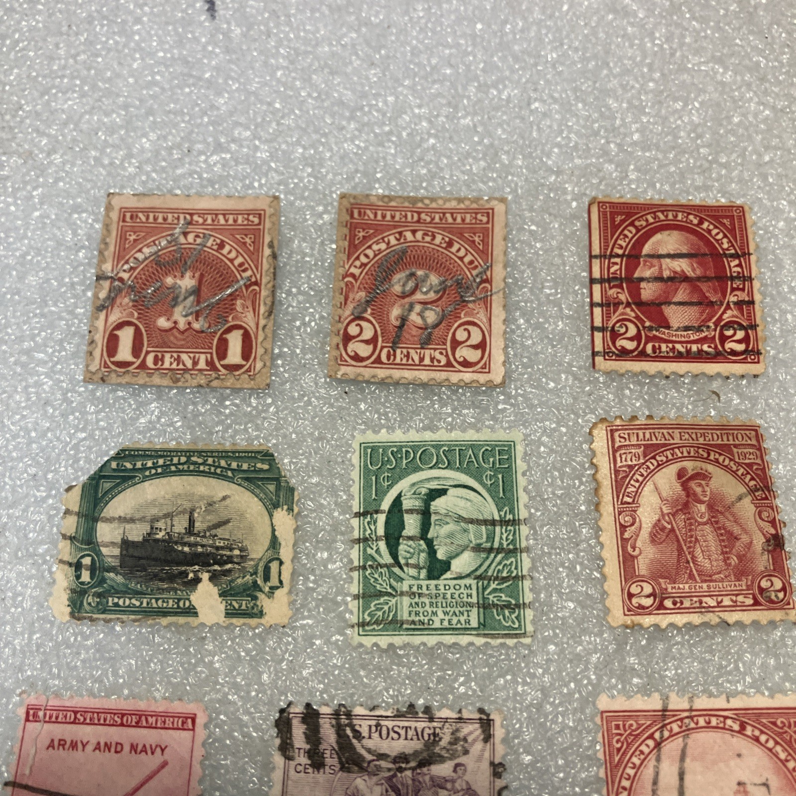 10 USED/Cancelled Commemorative 1c-20c USA Stamps; 1900-1965 mixed Lot. $1 Ships