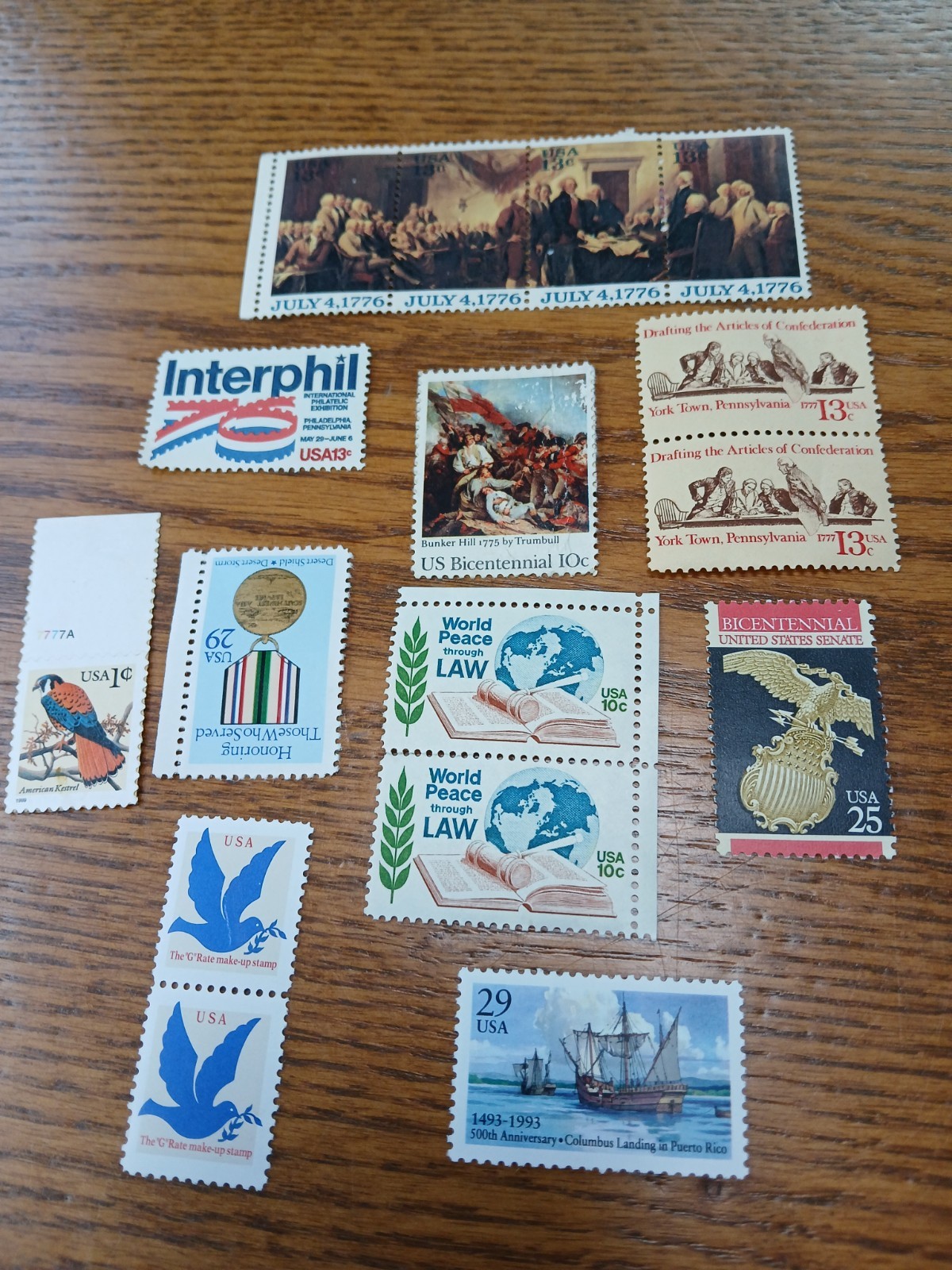 USPS 17 stamps Bicentennial, peace, interphil, bunker hill, 10-29 cents