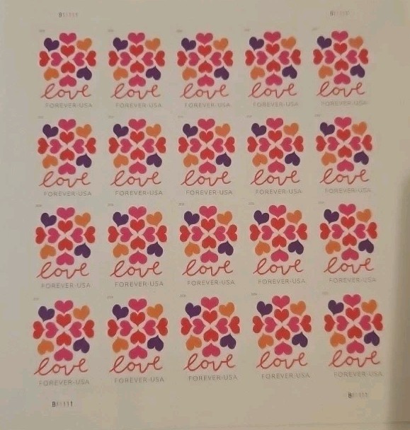 LOVE HEARTS BLOSSOM Sheet of 20 Forever Stamps MNH #5339 MNH
