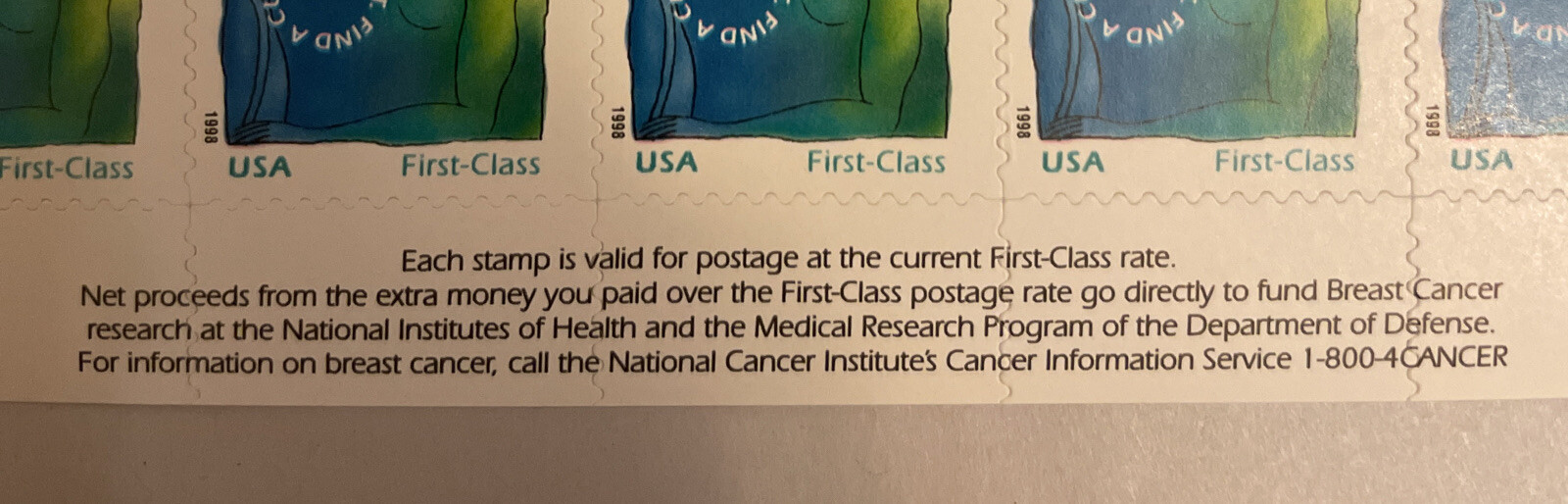 US SHEET OF 20 BREAST CANCER RESEARCH STAMPS MNH