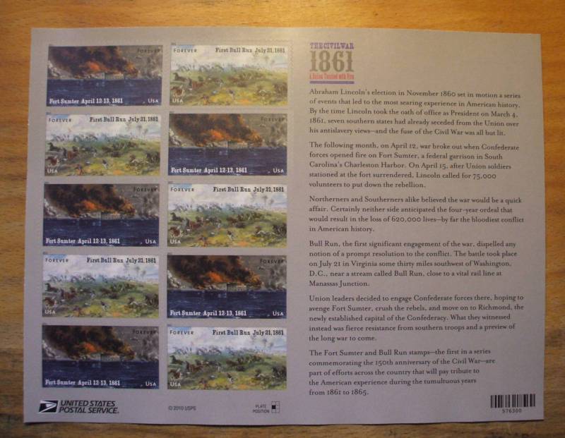 The Civil War -1861 Commemorative Stamps -2011 Issue -12 Stamps – Souvenir Sheet