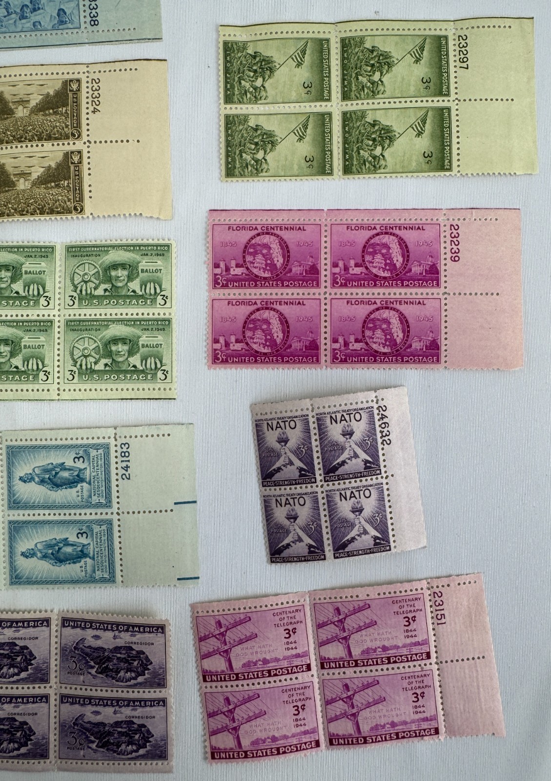 13 Different US Commemorative Plate Blocks of 4 1945–1952 American History