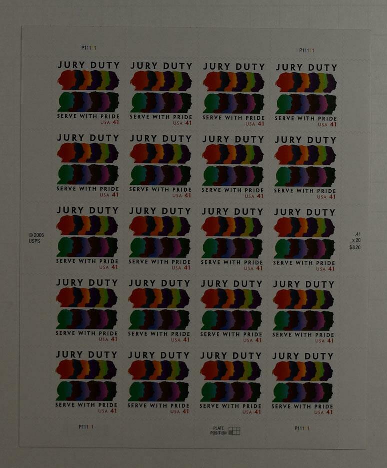 US SCOTT 4200 PANE OF 20 JURY DUTY 41 CENT FACE MNH