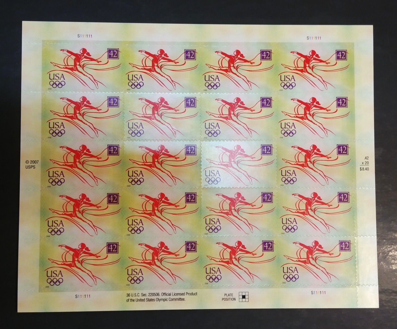 42 cent stamps Olympic Gymnastics USA sheet of 20 MNH