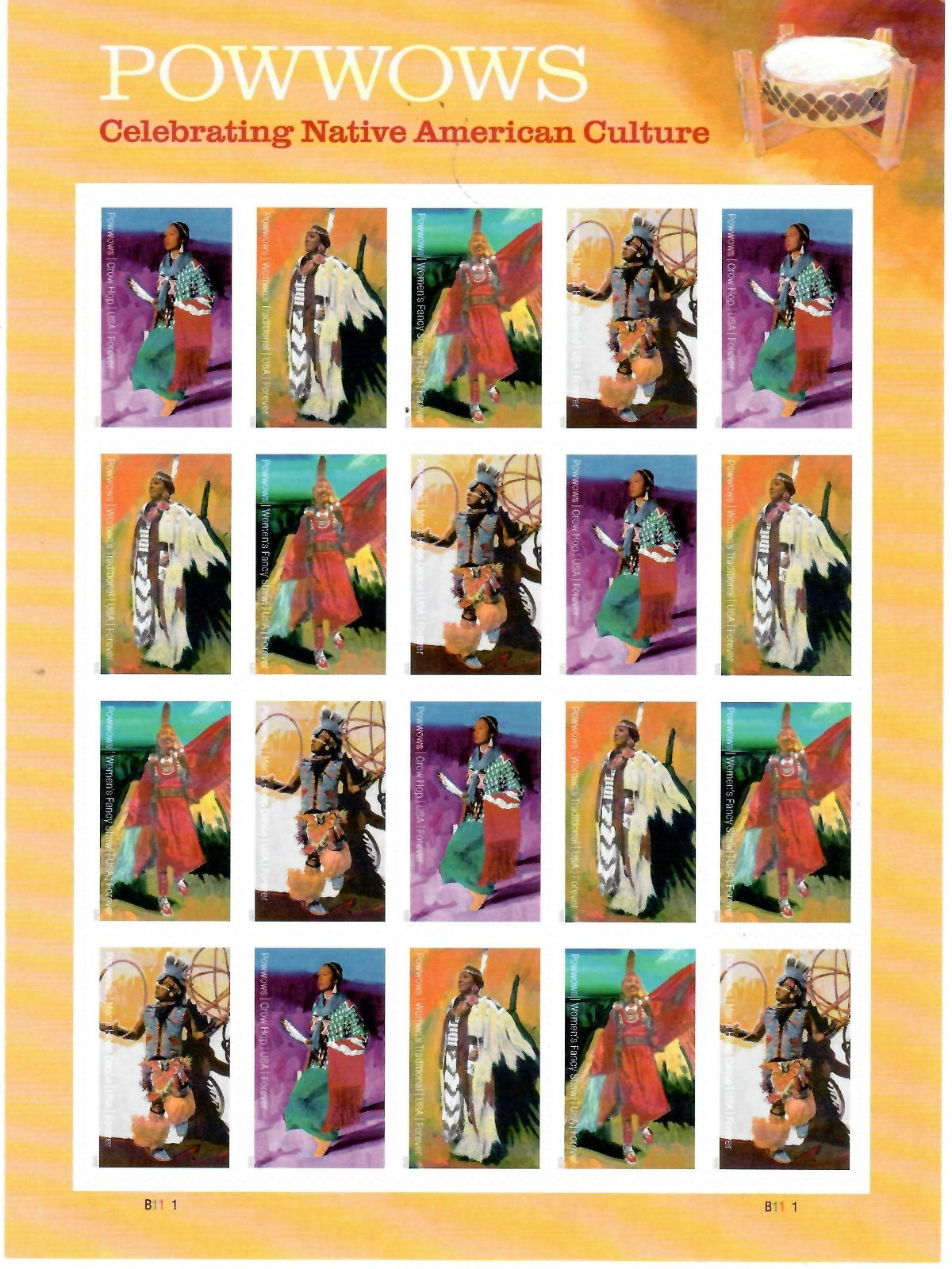 USPS PowWows Native American Culture Sheet of 20 Forever Stamps – MNH (5196a)