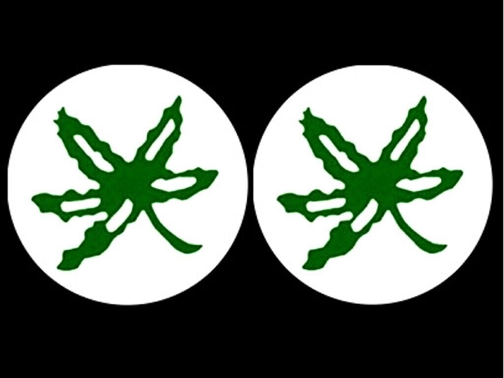 Lot of 15 – 1.25″ Diameter GREEN ON WHITE Ohio State Buckeyes Helmet Stickers